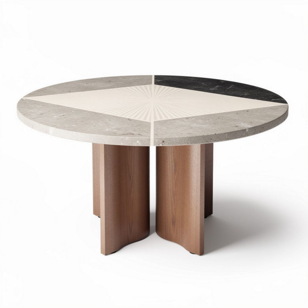 Round Dining Table for Home or Office Use – Composite Stone and Wood – 80 x 80 x 75cm