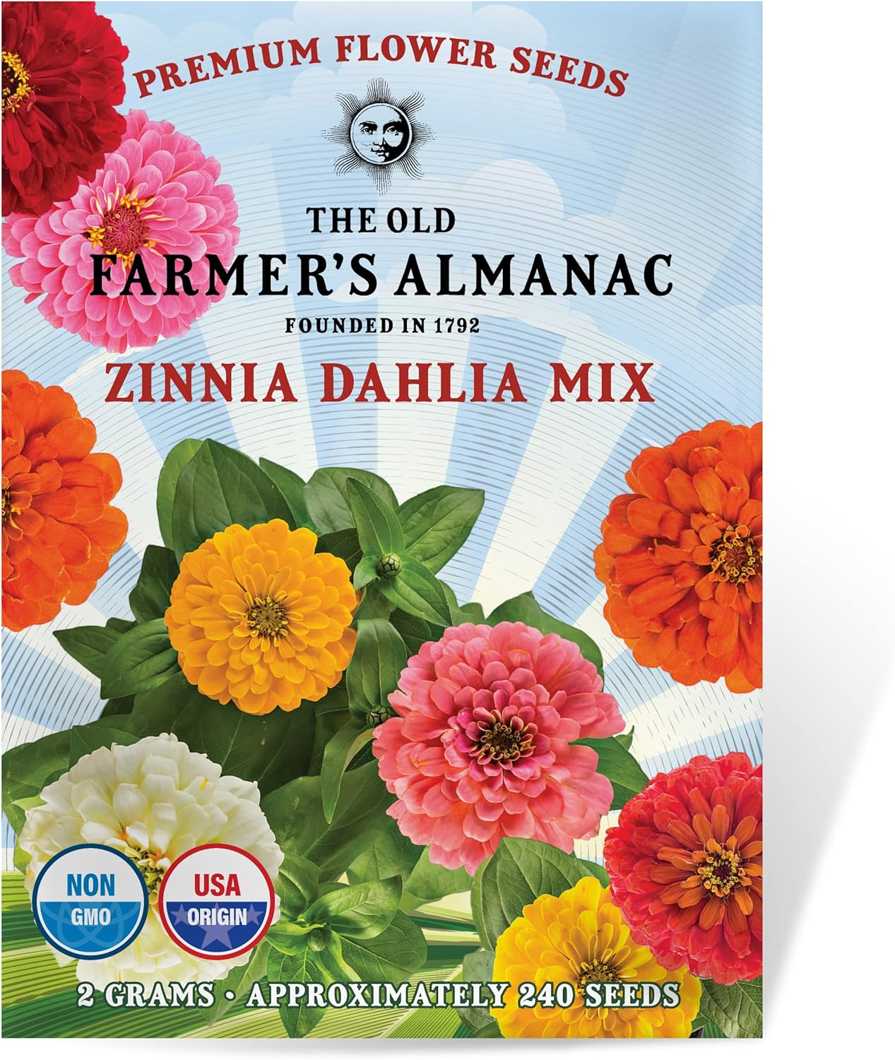 The Old Farmer's Almanac Zinnia Seeds (Dahlia Mix) - Approx 200 Flower Seeds - Premium Non-GMO, Open Pollinated, USA Origin