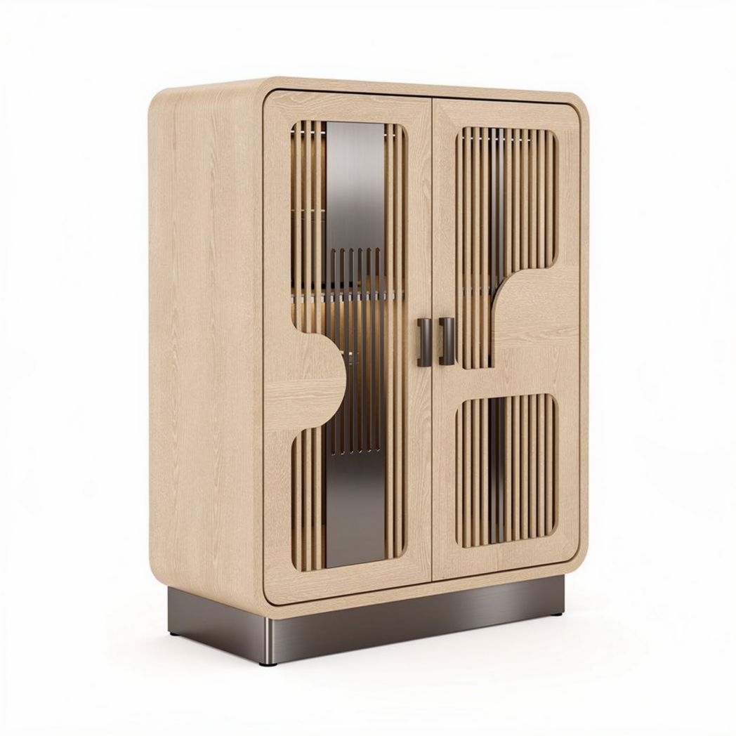Wooden Storage Cabinet with Glass Doors – Suitable for Living Room or Office – Made of Wood and Metal – 80 x 40 x 120cm