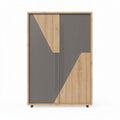 Bamboo and Grey Wood Storage Cabinet forOrganizing Spaces – 80 x 40 x 120cm
