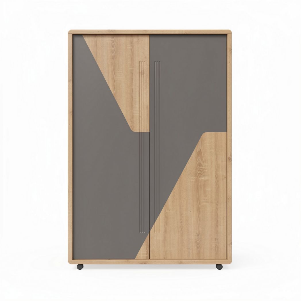 Bamboo and Grey Wood Storage Cabinet forOrganizing Spaces – 80 x 40 x 120cm