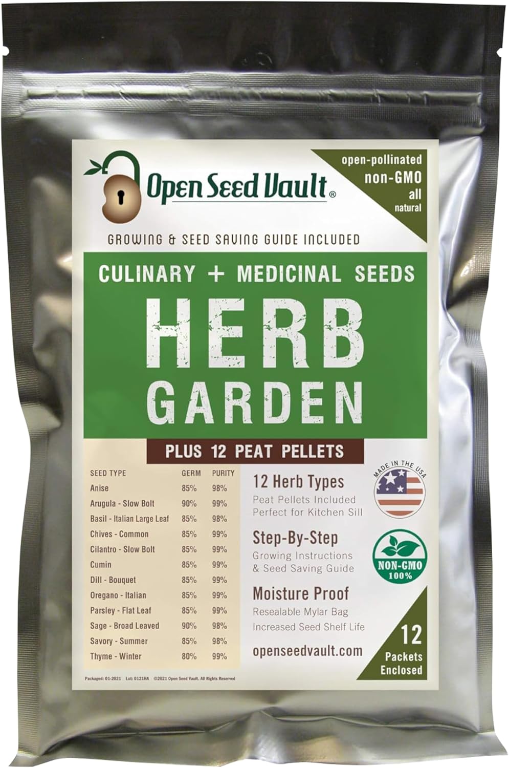Open Seed Vault | 4,000 Heirloom Seeds | 12 Variety Pack of Herb Seeds | 2026 Season | Non GMO Vegetable and Fruit Seeds | Planting Outdoor  Indoor Garden | Gardening Starter Kit High Yield Produce(12 pack/Herb Kit)