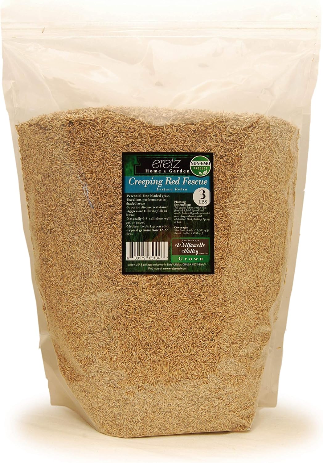 Creeping Red Fescue Seed by Eretz (3lb) - Choose Size! Willamette Valley Oregon Grown, No Fillers, No Weed or Other Crop Seeds, Premium Shade Grass Seed.