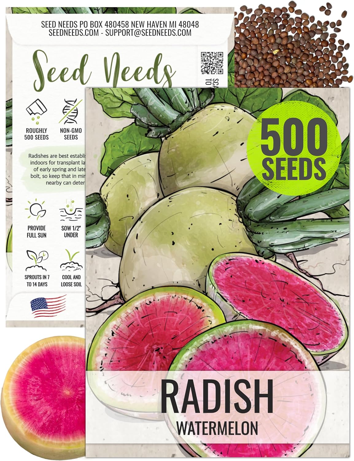Seed Needs Radish Seeds for Planting Watermelon Radishes - Non-GMO Heirloom  Untreated - Grow a Home Grown Vegetable Garden - Cool Weather Crops (1 Pack)