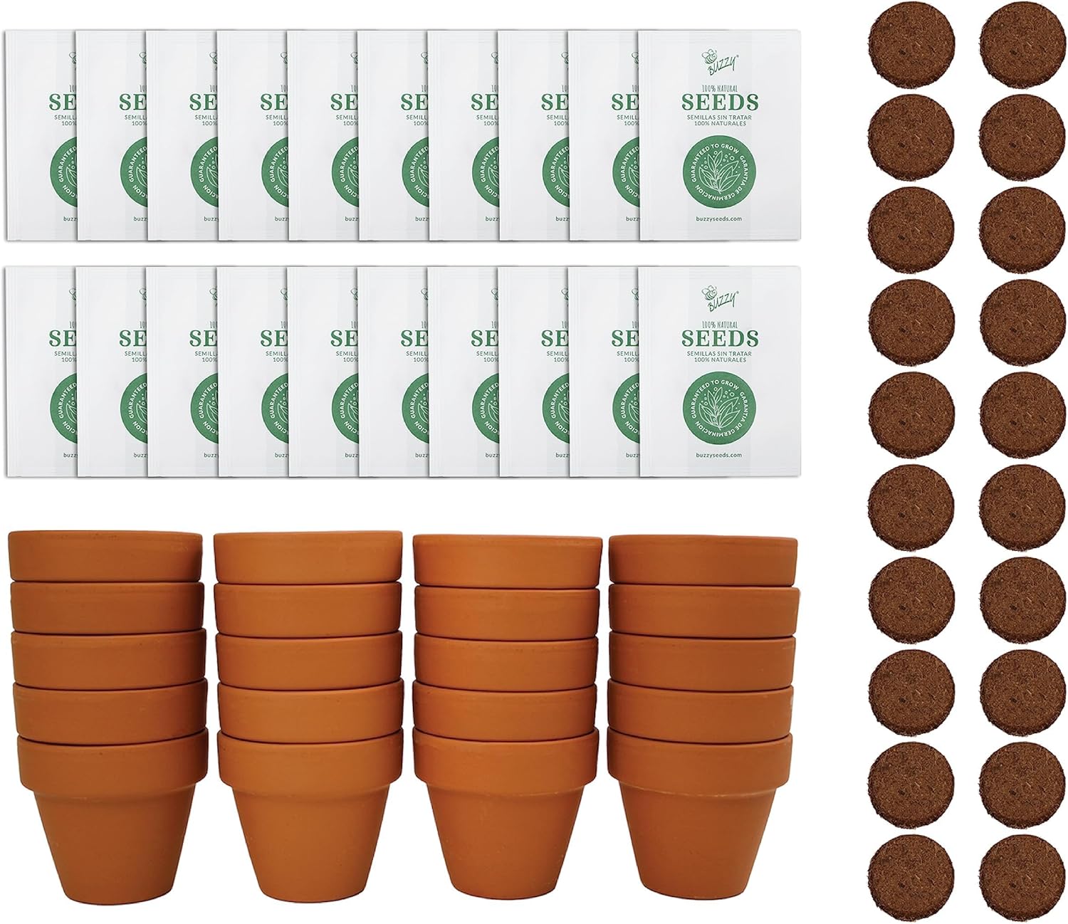 BUZZY Seeds Terracotta Mini Grow Pots – Herb Flower Plant Starter Kit Assorted 20-Pack with Lavender Seeds, Indoor Grow Your Own Gardening Gift for DIY Projects and Party Favors(Forget-me-not)