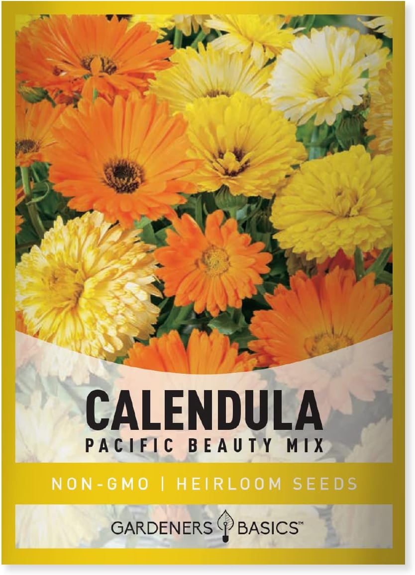 Gardeners Basics, Calendula Seeds for Planting (Pacific Beauty Mix) - Annual Flower Seeds Great for Cut Flower Gardens, Herbal Tea and for Medicinal Purposes, Open Pollinated Flower Seed