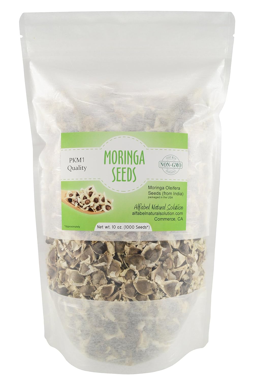 Moringa Oleifera Seeds Non-GMO PKM1 Premium Quality - Organically Grown - 10 oz. | 283 GMS (1000 Seeds Approximately) Resealable Stand Up Pouch