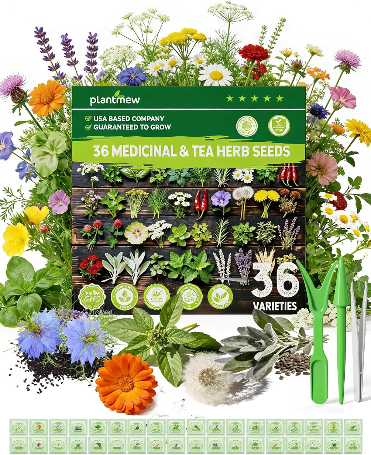 Medicinal Herb Seeds Variety Pack - 36 Non-GMO Herbal Tea Garden Seeds: Chamomile, Lavender, Echinacea, Yarrow, Mugwort for Planting Indoor  Outdoor, Apothecary  Homesteading Supplies(36 Medicinal  Tea Herb Seeds)