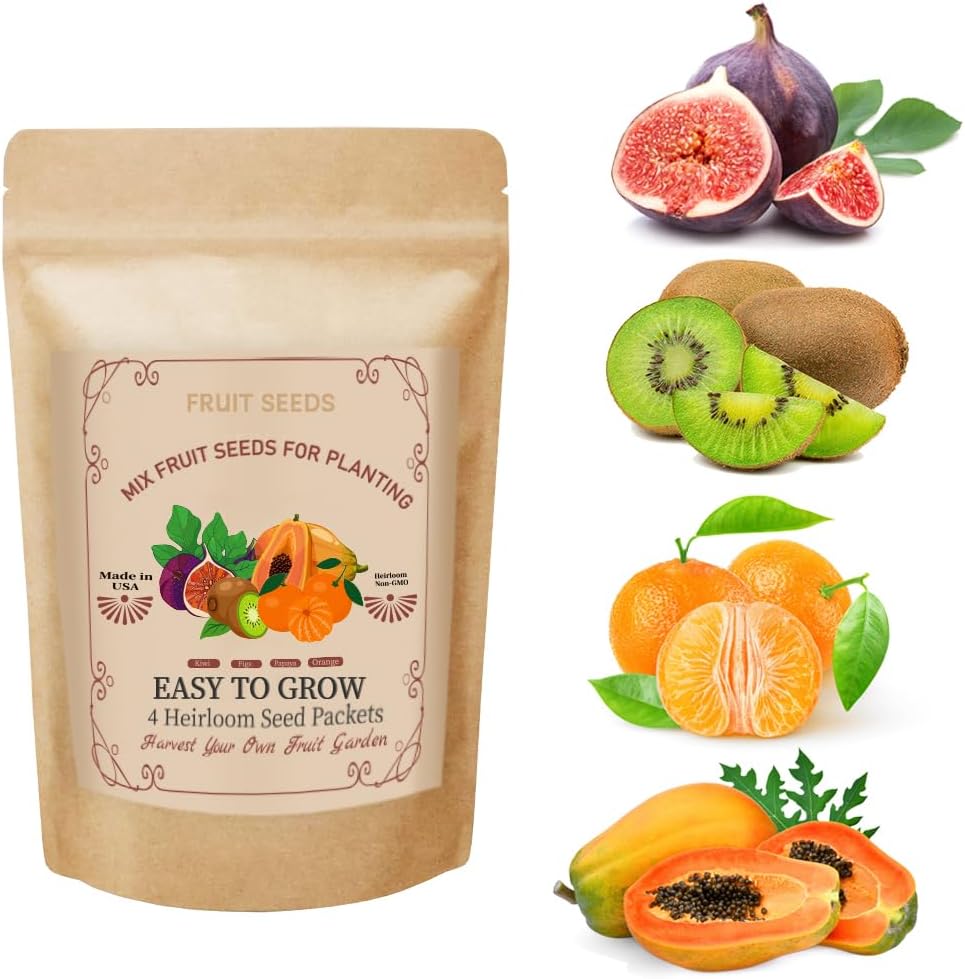 300+ Mix Heirloom Fruit Seeds Kiwi Fig Papaya Orange Seeds 4 Varieties Individually Packaged for Home Garden