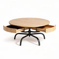 Round Coffee Table with Storage Drawers for Living Room - Wood and Metal - 90 x 90 x 40cm