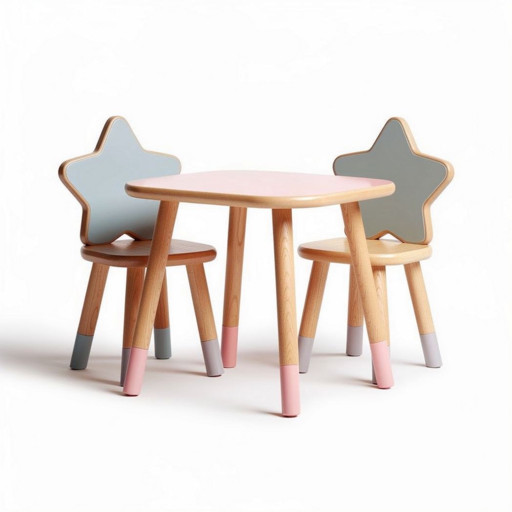 Wooden Kids Table and Chair Set – Ideal for Playrooms and Nurseries – Made of Solid Wood and MDF – 65 x 65 x 50cm