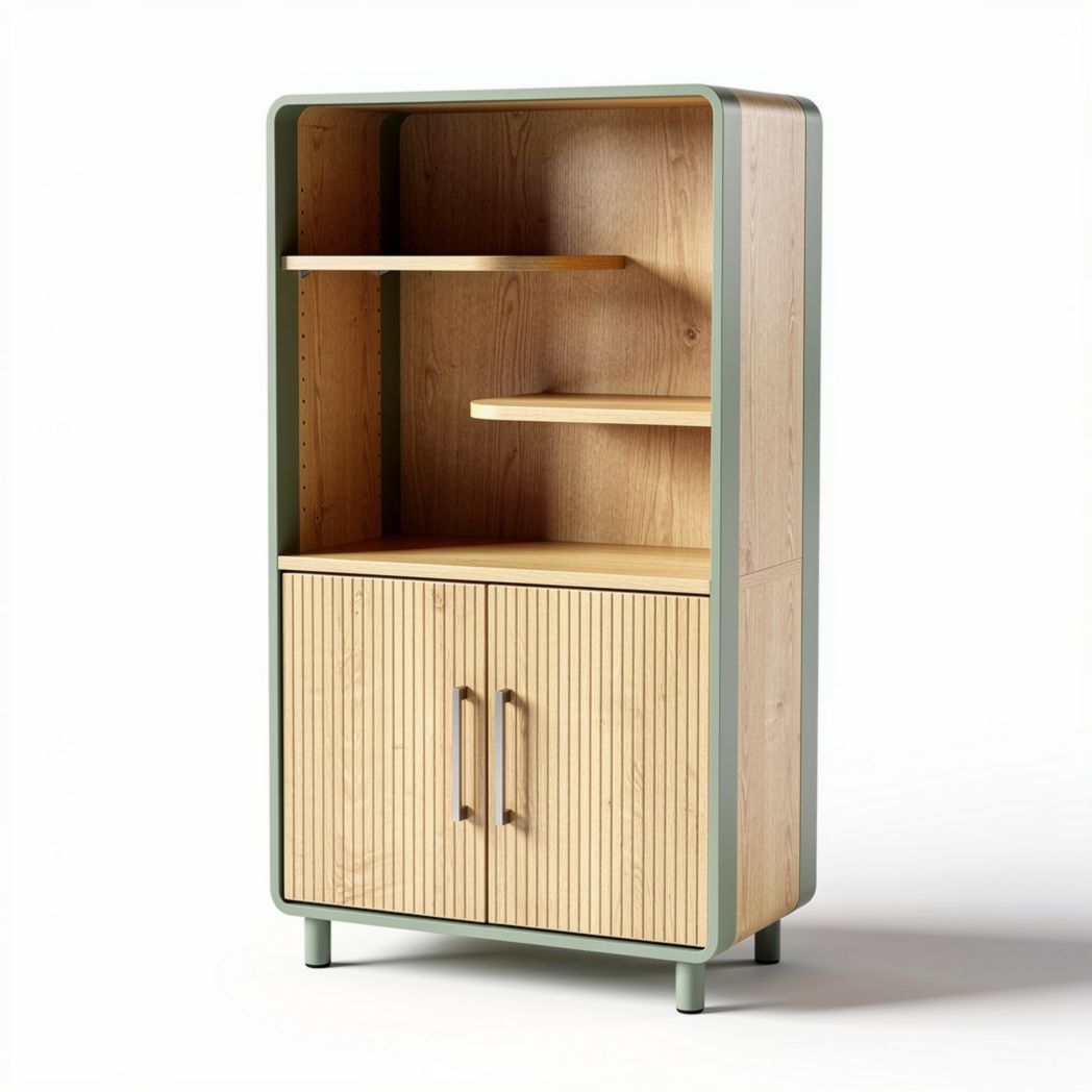 Wooden Storage Cabinet with Open Shelves and Doors – 80 x 40 x 140cm