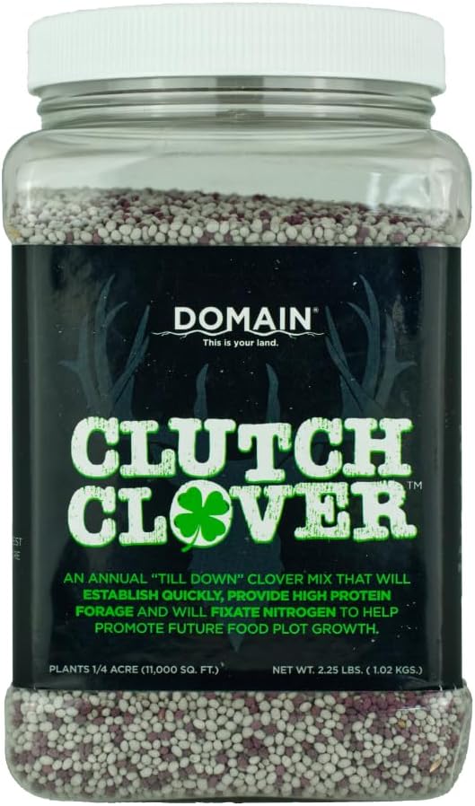 Domain Outdoor Clutch Clover Food Plot Seeds for Deer, 3 Special Varieties of Annual Clover, Establish Quickly, Attracts Deer, Protein Source, Good for Plot Rotations, Improves Soil, ¼ Acre