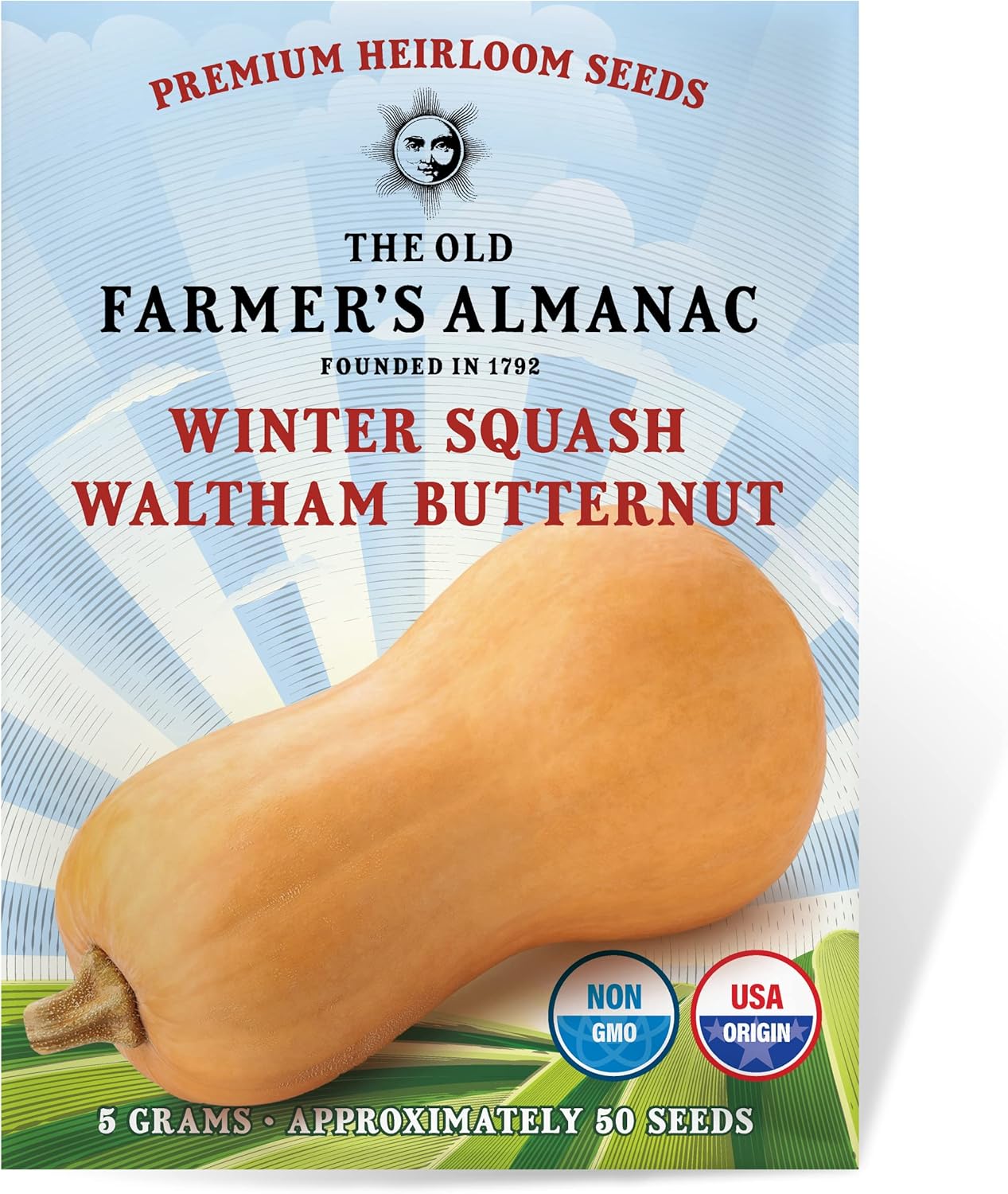 The Old Farmer's Almanac Heirloom Winter Squash Seeds (Waltham Butternut) - Approx 40 Seeds - Non-GMO, Open Pollinated, USA Origin