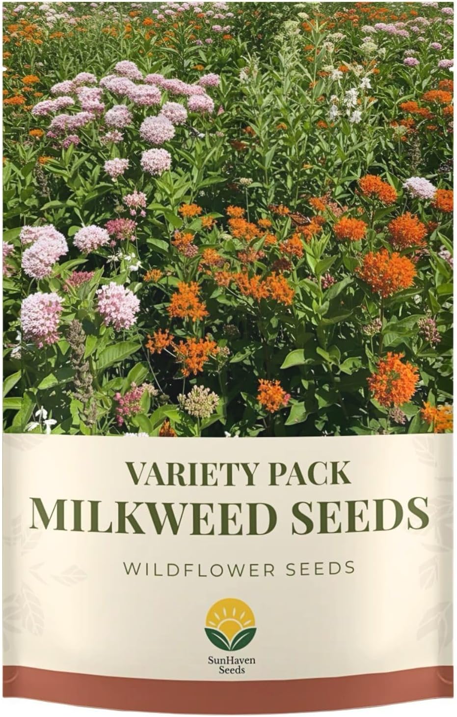 SunHaven Seeds Native Milkweed Variety Pack - 5 Essential Species for Monarch Butterfly Gardens - Common, Swamp, Butterfly Weed, Showy  Narrowleaf - Non-GMO Native Wildflower Seeds for Pollinators