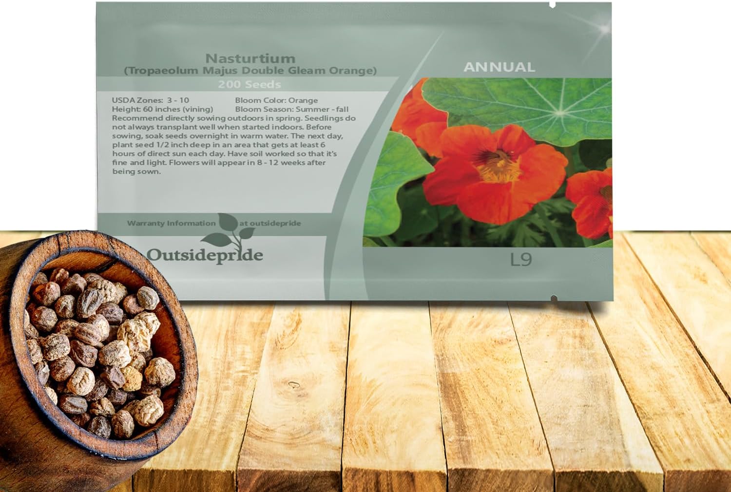 Outsidepride Double Gleam Orange Nasturtium Seeds - 200 Pcs Annual, Easy to Grow  Versatile, Flower Seeds for Planting Vibrant Blooms, Ideal for Gardens, Borders, and Pollinator Gardens(400 Seeds)