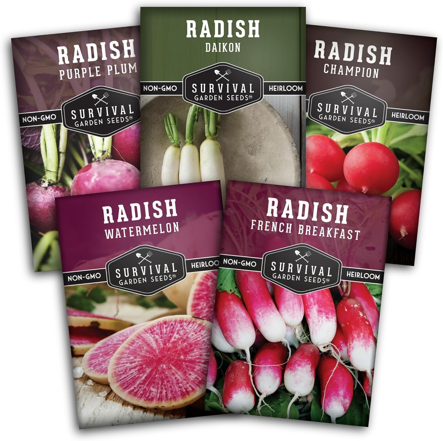 Radish Seeds Variety Pack – 5 Packets | Heirloom Non-GMO Radishes for Planting: Daikon, Watermelon, Purple Plum, French Breakfast  Champion – Survival Garden Seeds
